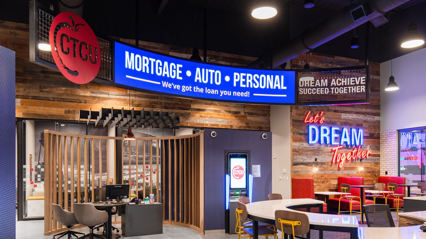 Cooperative Teachers Credit Union in branch marketing digital signage