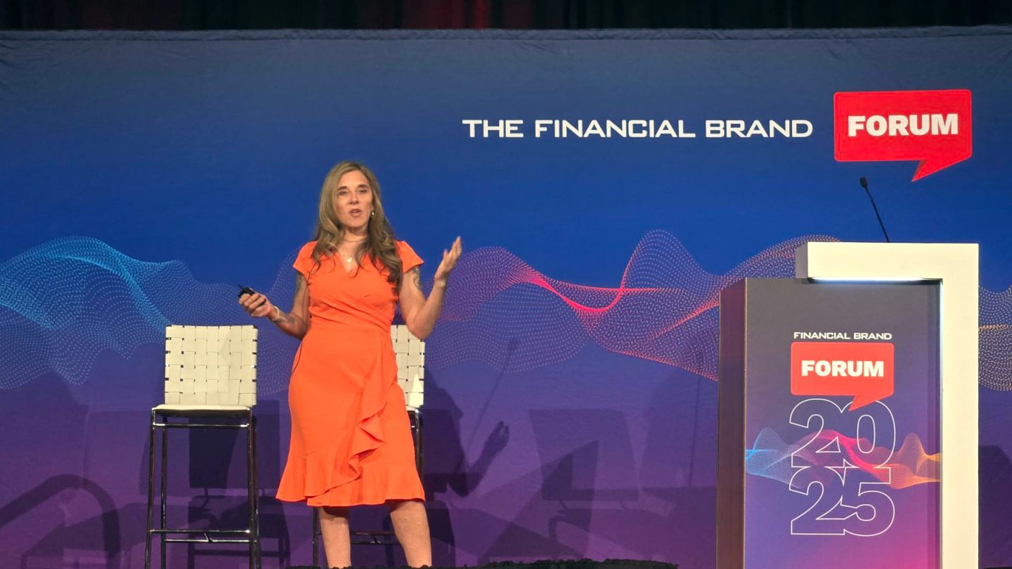 Juliet D'Ambrosio Speaking at Financial Brand Forum 2025 about the importance of bank branches