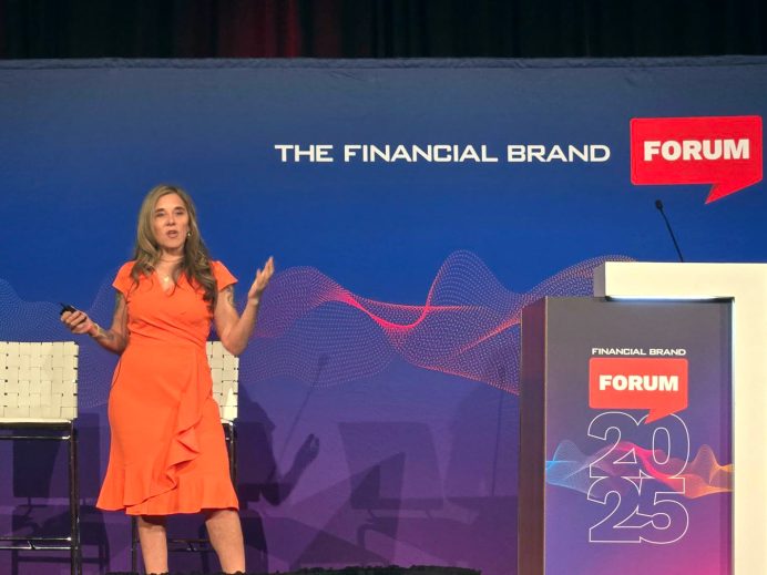 Juliet D'Ambrosio Speaking at Financial Brand Forum 2025 about the importance of bank branches
