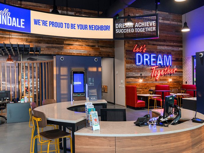 Digital touchscreens inside credit union branch